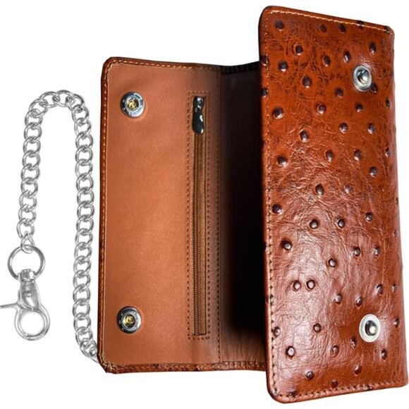 Motorcycle Chain Wallet for Men – 100% Natural Genuine Leather,Long Trifold RFID - Picture 7 of 8